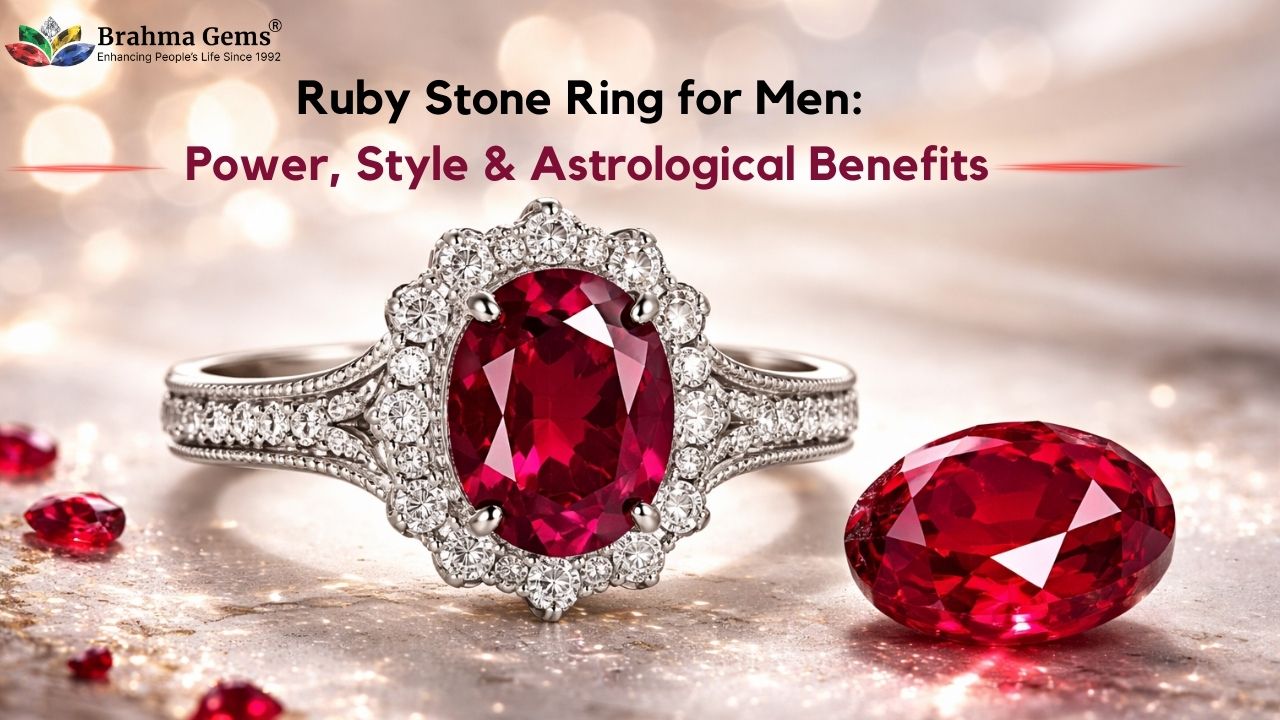 Brahma Gems men's ruby ring with red ruby centerpiece.